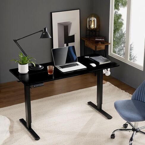 Sweetcrispy Electric Adjustable Height Standing Desk - 48 x 24 inch Sit to Stand Up Desk with Splice Board, Rising Home Office Computer Table with 2 Hook and Wire Hole for Work in Saudi Arabia