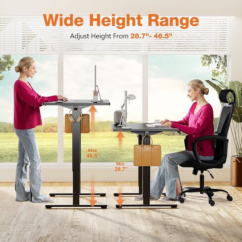 Sweetcrispy Electric Adjustable Height Standing Desk - 48 x 24 inch Sit to Stand Up Desk with Splice Board, Rising Home Office Computer Table with 2 Hook and Wire Hole for Work in Saudi Arabia