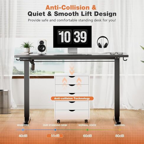 Sweetcrispy Electric Adjustable Height Standing Desk - 48 x 24 inch Sit to Stand Up Desk with Splice Board, Rising Home Office Computer Table with 2 Hook and Wire Hole for Work in Saudi Arabia