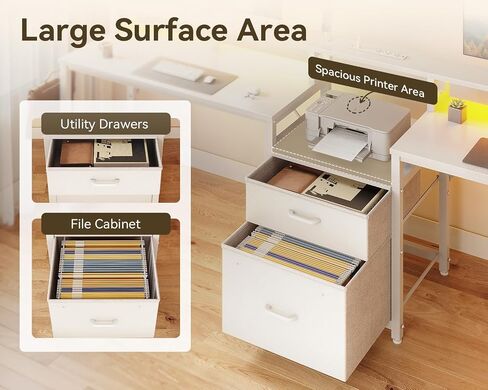 Casaottima 98 "2 شخص 2 Gaming Custom Desk with Fabric Drawer & File Cabinet ، وشاحنان كتابة مكتب Office Office مع منفذ الطاقة وضوء LED ومراقبة ، ورفوف التخزين ، والأبيض in Kuwait