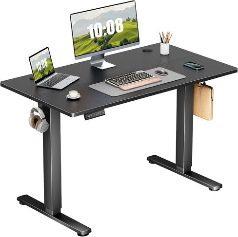 Sweetcrispy Electric Adjustable Height Standing Desk - 48 x 24 inch Sit to Stand Up Desk with Splice Board, Rising Home Office Computer Table with 2 Hook and Wire Hole for Work in Saudi Arabia
