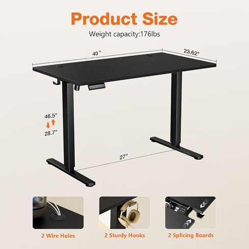 Sweetcrispy Electric Adjustable Height Standing Desk - 48 x 24 inch Sit to Stand Up Desk with Splice Board, Rising Home Office Computer Table with 2 Hook and Wire Hole for Work in Saudi Arabia