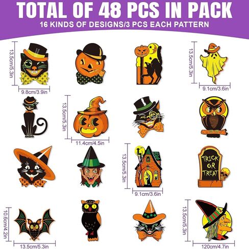48 PCS عتيقة هالوين قواطع الرجعية اليقطين الساحرة القطط القطط الأسود قطع الورق البرتقالي مع 100 PCS نقطة لصق لخدعة الحرف أو علاج النشرة الفصول الدراسية الحفلات in Kuwait