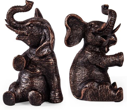 Bookends Vintage Elephant Devinative مع حشوة غير قابلة للانزلاق للأرفف لعقد الكتب - حاملات الكتب الراتنج الثقيلة لديكور رف الكتب ، المنزل ، المكتب ، غرفة المعيشة - 4 "L x 4" W × 7 "H in Saudi Arabia