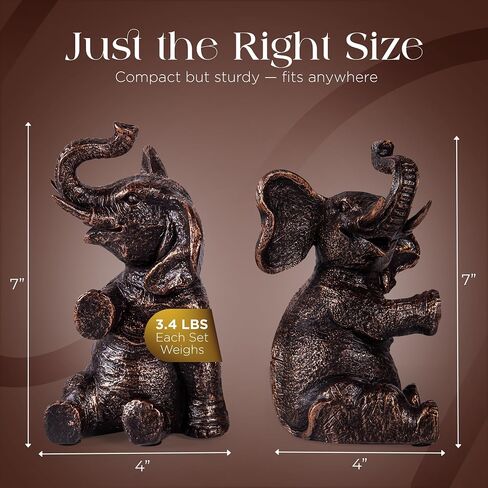 Bookends Vintage Elephant Devinative مع حشوة غير قابلة للانزلاق للأرفف لعقد الكتب - حاملات الكتب الراتنج الثقيلة لديكور رف الكتب ، المنزل ، المكتب ، غرفة المعيشة - 4 "L x 4" W × 7 "H in Saudi Arabia