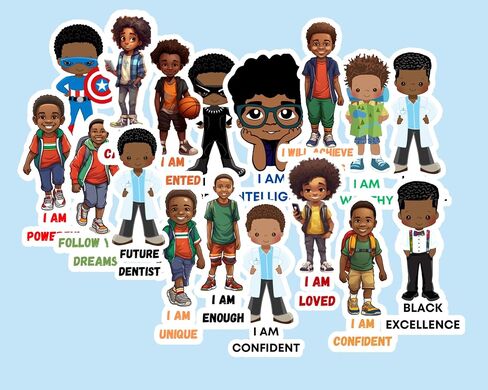 boy stickers, motivational quotes, Black History month, 48 stickers, African American, lap top decals, water bottle stickers, school, daycare accessories in Saudi Arabia