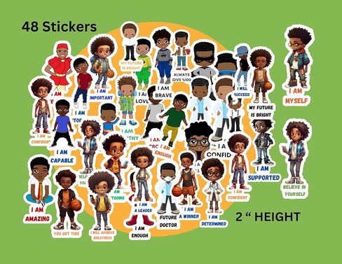 boy stickers, motivational quotes, Black History month, 48 stickers, African American, lap top decals, water bottle stickers, school, daycare accessories in Saudi Arabia