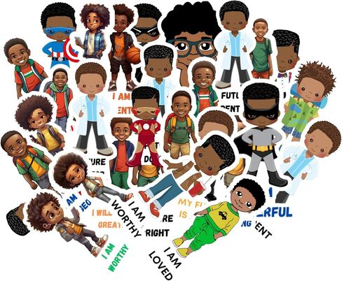 boy stickers, motivational quotes, Black History month, 48 stickers, African American, lap top decals, water bottle stickers, school, daycare accessories in Saudi Arabia