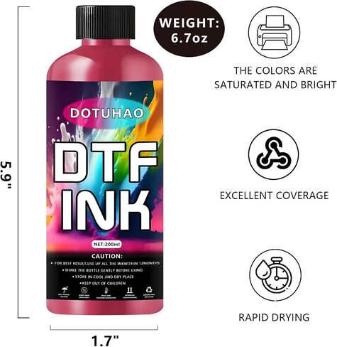 DTF Ink 200ml, Red DTF Printer Ink, Procolored Dtf Ink, Heat Transfer Printing Direct to Film, High Compatibility for DTF Film and ET Printers, Vibrant Color, Fast Drying & Clog-Free in Saudi Arabia