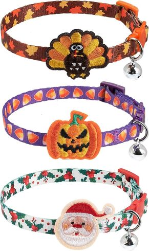 Cat Collars Breakaway with Bell - Halloween/Thanksgiving/Christmas Pattern Fall Pet Collar 3 Pack for Kittens Puppies and Tiny Pets Small Pets in Kuwait