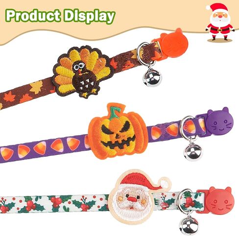 Cat Collars Breakaway with Bell - Halloween/Thanksgiving/Christmas Pattern Fall Pet Collar 3 Pack for Kittens Puppies and Tiny Pets Small Pets in Kuwait
