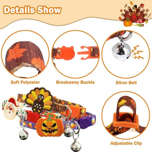 Cat Collars Breakaway with Bell - Halloween/Thanksgiving/Christmas Pattern Fall Pet Collar 3 Pack for Kittens Puppies and Tiny Pets Small Pets in Kuwait