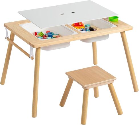 Karl home Sensory Table for Toddlers with Stool, Multifunction Activity Table with 2 Storage Bins, Kids Table with Pen Holder, Art & Craft, Play Sand Indoor and Outdoor, Gifts for Boys and Girls in Saudi Arabia