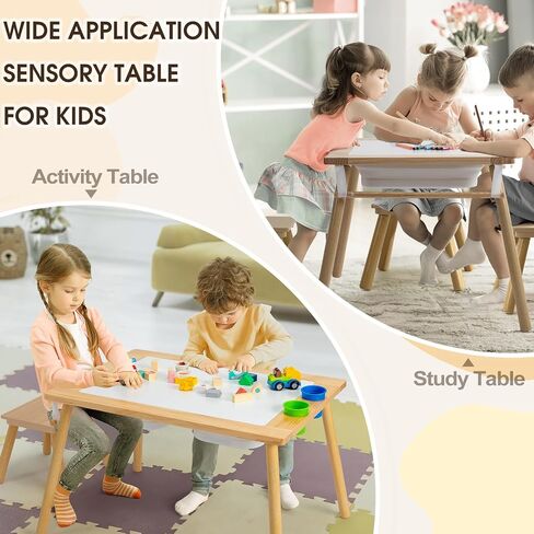 Karl home Sensory Table for Toddlers with Stool, Multifunction Activity Table with 2 Storage Bins, Kids Table with Pen Holder, Art & Craft, Play Sand Indoor and Outdoor, Gifts for Boys and Girls in Saudi Arabia
