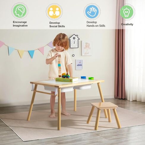 Karl home Sensory Table for Toddlers with Stool, Multifunction Activity Table with 2 Storage Bins, Kids Table with Pen Holder, Art & Craft, Play Sand Indoor and Outdoor, Gifts for Boys and Girls in Saudi Arabia