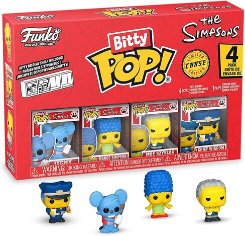 فونكو بوب! Bitty: Simpsons - حكة ، Marge Simpson ، Moe Szyslak ، وشخصية صغيرة غامضة - 0.9 بوصة (2.2 سم) - Simpsons Collable - Scareable Display Shelf in Kuwait