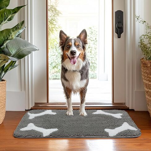 COTTON CRAFT Dog Door Mat for Muddy Paws - Bones Washable Pet Bed Mat - Ultra Absorbent Non Slip Doormat - Quick Dry Rug - Soft Plush Microfiber Chenille Indoor Outdoor Entrance Mat - 20x31 - Grey in Kuwait