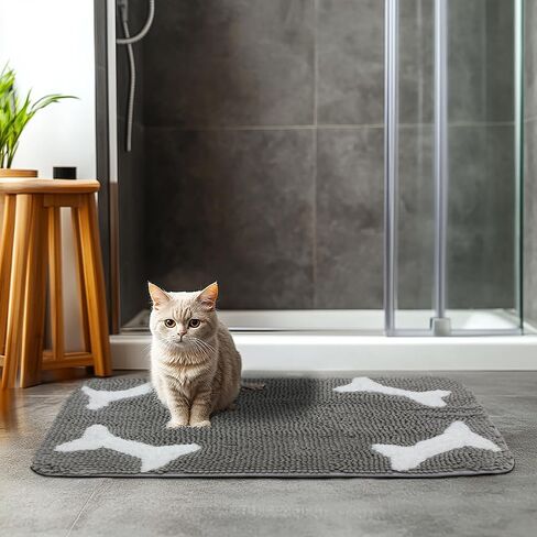 COTTON CRAFT Dog Door Mat for Muddy Paws - Bones Washable Pet Bed Mat - Ultra Absorbent Non Slip Doormat - Quick Dry Rug - Soft Plush Microfiber Chenille Indoor Outdoor Entrance Mat - 20x31 - Grey in Kuwait