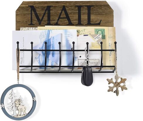 SRIWATANA Key Holder for Wall, Mail Organizer Wall Mount with Metal Storage Basket, Key Holder with 5 Hooks for Entryway, Office, Home Decor, Black in Saudi Arabia