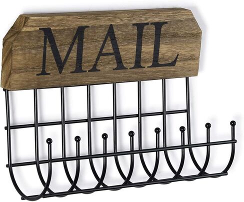 SRIWATANA Key Holder for Wall, Mail Organizer Wall Mount with Metal Storage Basket, Key Holder with 5 Hooks for Entryway, Office, Home Decor, Black in Saudi Arabia