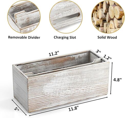 Mail Organizer countertop, Wood Mail Holder 2 Slots, Phone Box with Hidden Charging Port, White Wash Letter Holder, Desk Organizers & Accessories for Home Office Decor in Saudi Arabia
