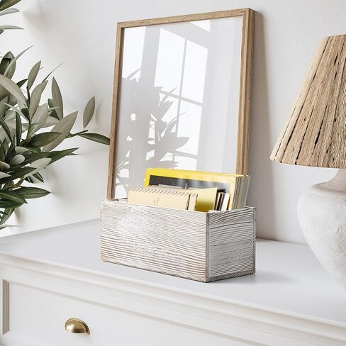 Mail Organizer countertop, Wood Mail Holder 2 Slots, Phone Box with Hidden Charging Port, White Wash Letter Holder, Desk Organizers & Accessories for Home Office Decor in Saudi Arabia