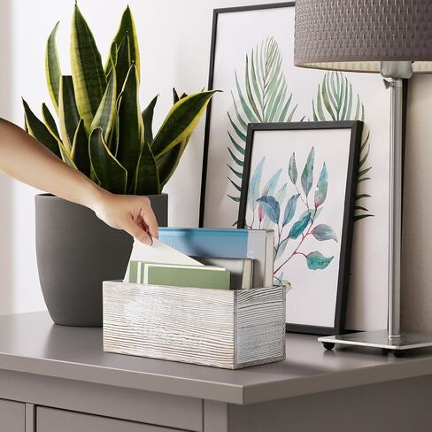 Mail Organizer countertop, Wood Mail Holder 2 Slots, Phone Box with Hidden Charging Port, White Wash Letter Holder, Desk Organizers & Accessories for Home Office Decor in Saudi Arabia