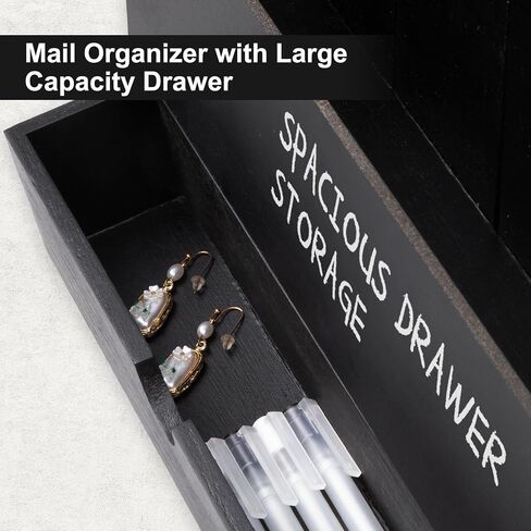 Mail and Key Holder Wall Mount with Storage Drawer – Modern Wooden Mail Organizer for Wall Entryway, 7 Key Hooks & Chalkboard Panel – Stylish Home Decor for Apartments, Living Room, Office in Kuwait