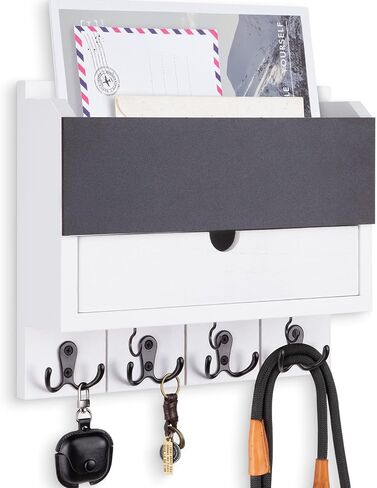 Mail and Key Holder Wall Mount with Storage Drawer – Modern Wooden Mail Organizer for Wall Entryway, 7 Key Hooks & Chalkboard Panel – Stylish Home Decor for Apartments, Living Room, Office in Kuwait
