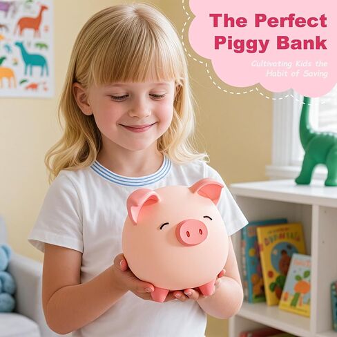 Piggy Bank for Girls, Small Cute Money Saving Bank, Unbreakable Vinyl Little Decoration Pig Coin Box, Mini Personalized Money Container for Kids, Toddler, Boy (Pink) in Saudi Arabia