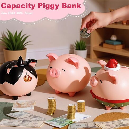 Piggy Bank for Girls, Small Cute Money Saving Bank, Unbreakable Vinyl Little Decoration Pig Coin Box, Mini Personalized Money Container for Kids, Toddler, Boy (Pink) in Saudi Arabia
