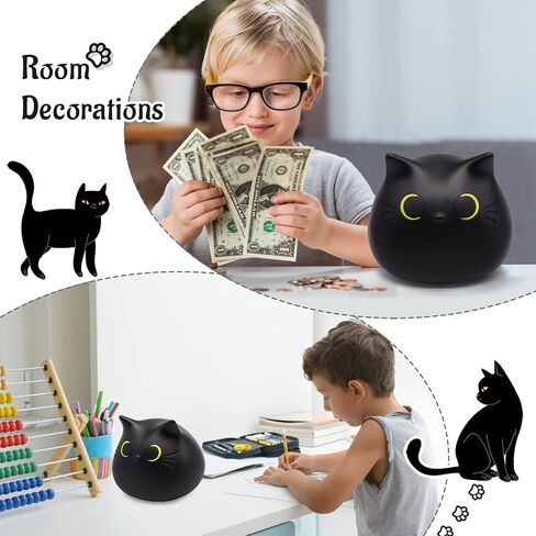 بنك Piggy ، أسود Cat Money Saving Gifts for Kids ، Black Cat Bank Coin Box Cat Coin Bank Piggy Bank Toy للبالغين Birth Births 7 × 6 بوصات in Kuwait