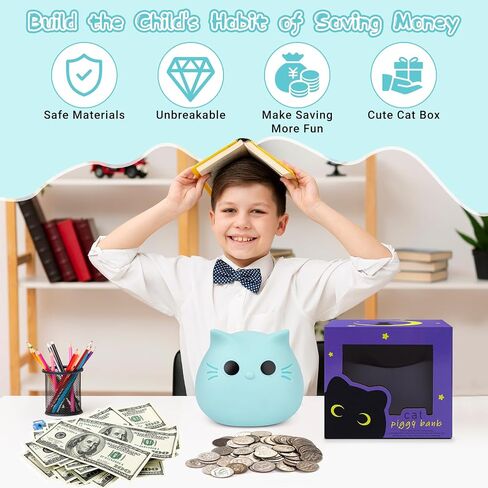 بنك Piggy ، أسود Cat Money Saving Gifts for Kids ، Black Cat Bank Coin Box Cat Coin Bank Piggy Bank Toy للبالغين Birth Births 7 × 6 بوصات in Kuwait