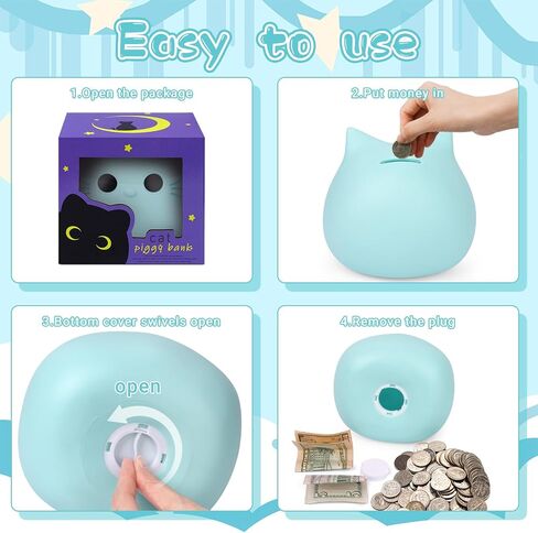 بنك Piggy ، أسود Cat Money Saving Gifts for Kids ، Black Cat Bank Coin Box Cat Coin Bank Piggy Bank Toy للبالغين Birth Births 7 × 6 بوصات in Kuwait