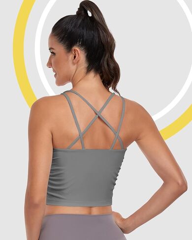 Sport Bra Tank Tops for Women,Ruched Criss Cross Back Longline Wirefree Workout Crop Tops Yoga Bra in Kuwait