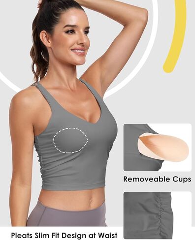 Sport Bra Tank Tops for Women,Ruched Criss Cross Back Longline Wirefree Workout Crop Tops Yoga Bra in Kuwait