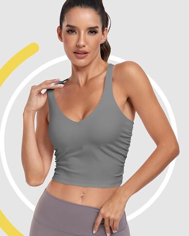 Sport Bra Tank Tops for Women,Ruched Criss Cross Back Longline Wirefree Workout Crop Tops Yoga Bra in Kuwait