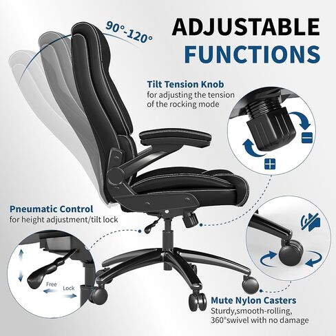 Ergonomic Big and Tall Office Chair, 500LBS PU Leather Executive Desk Chair with Lumbar Support and Flip-up Armrests, High Back, for Home and Office, Black in Saudi Arabia
