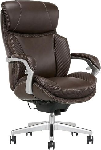 iComfort i6000 Series Big & Tall Ergonomic Bonded Leather High-Back Executive Chair, Brown/Silver in Kuwait