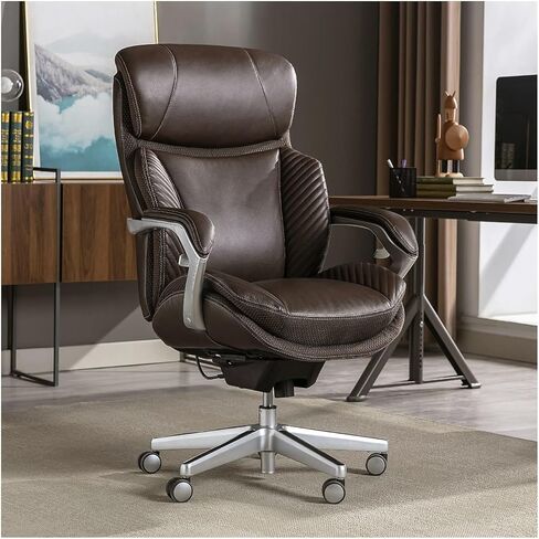 iComfort i6000 Series Big & Tall Ergonomic Bonded Leather High-Back Executive Chair, Brown/Silver in Kuwait