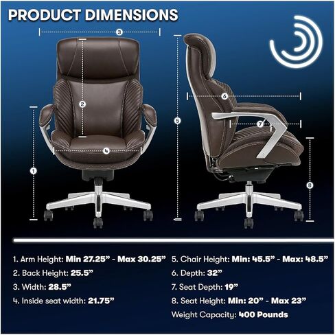 iComfort i6000 Series Big & Tall Ergonomic Bonded Leather High-Back Executive Chair, Brown/Silver in Kuwait