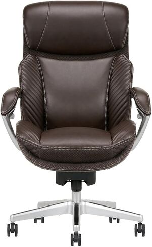 iComfort i6000 Series Big & Tall Ergonomic Bonded Leather High-Back Executive Chair, Brown/Silver in Kuwait