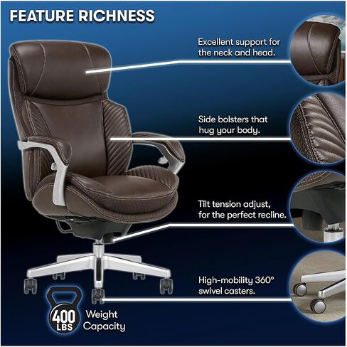 iComfort i6000 Series Big & Tall Ergonomic Bonded Leather High-Back Executive Chair, Brown/Silver in Kuwait