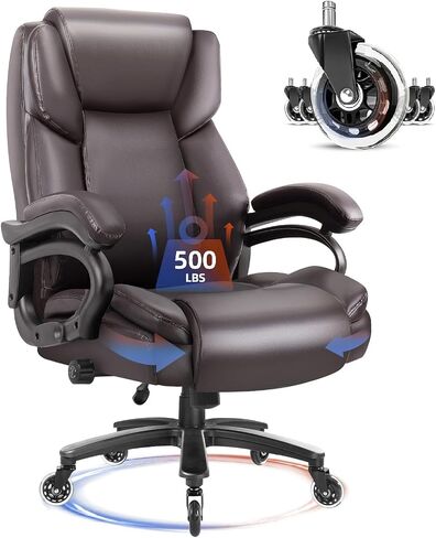 Waleaf 500lbs Big and Tall Office Chair, Heavy Duty Chair for Heavy People, Adjustable Ergonomic Lumbar Support Executive Chair, Large High Back and Quiet Rubber Wheels in Kuwait