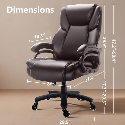 Waleaf 500lbs Big and Tall Office Chair, Heavy Duty Chair for Heavy People, Adjustable Ergonomic Lumbar Support Executive Chair, Large High Back and Quiet Rubber Wheels in Kuwait