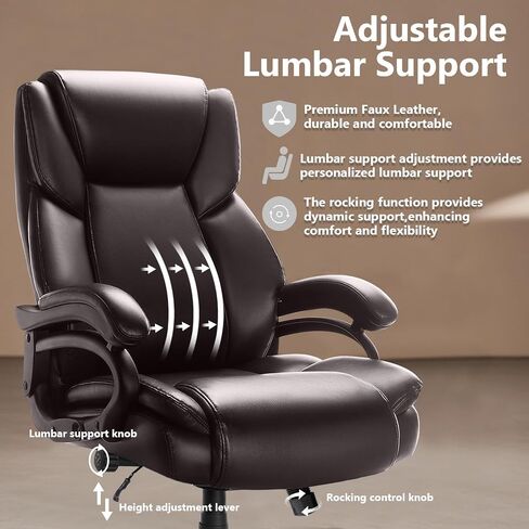 Waleaf 500lbs Big and Tall Office Chair, Heavy Duty Chair for Heavy People, Adjustable Ergonomic Lumbar Support Executive Chair, Large High Back and Quiet Rubber Wheels in Kuwait