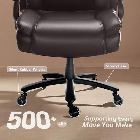 Waleaf 500lbs Big and Tall Office Chair, Heavy Duty Chair for Heavy People, Adjustable Ergonomic Lumbar Support Executive Chair, Large High Back and Quiet Rubber Wheels in Kuwait