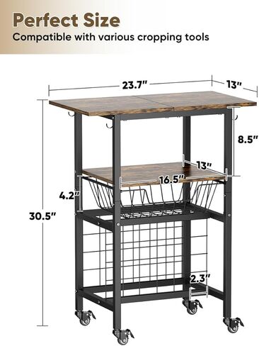 عربة قائمة انتظار مع عجلات متوافقة مع آلات Cricut ، تنظيم الحرفية وموقف التخزين مع طاولة حرفية لإكسسوارات Cricut ، عربة تخزين المتداول مع 24 Hollers لفائف الفينيل ， أسود in Kuwait