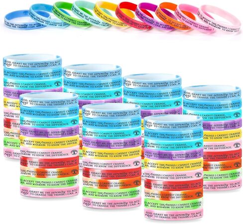 Cunno 50 Pcs Sobriety Bracelets Serenity Prayer Gifts Silicone Wristbands Sobriety Recovery Gifts Reminder for Men Women Recovery Group Reminder(Light Color) in Saudi Arabia