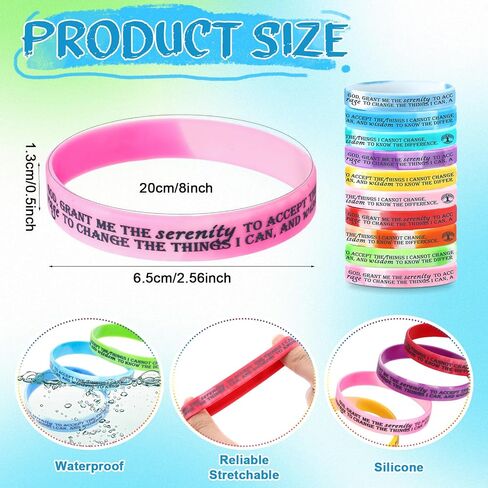 Cunno 50 Pcs Sobriety Bracelets Serenity Prayer Gifts Silicone Wristbands Sobriety Recovery Gifts Reminder for Men Women Recovery Group Reminder(Light Color) in Saudi Arabia